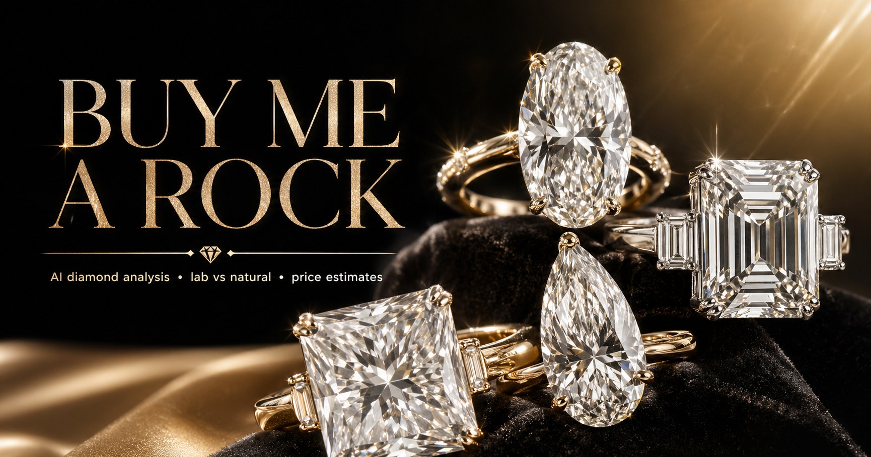 Oversized diamond rings used as the main BuyMeARock.com visual