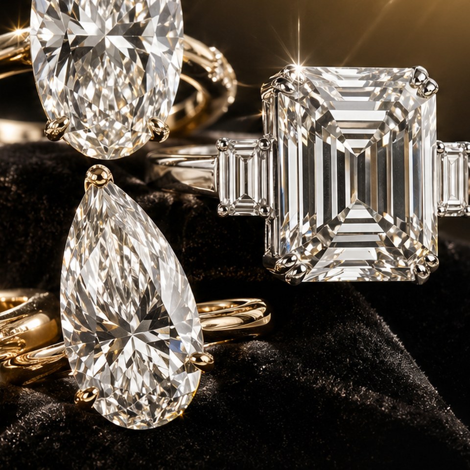 Pair of large diamond rings shown together